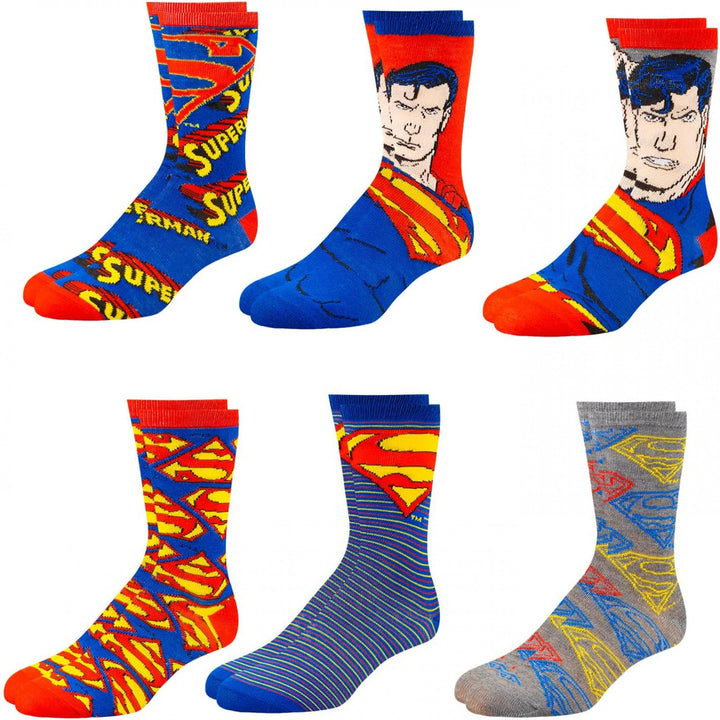 Superman Assorted Designs Mens Crew Socks 6-Pack Image 1