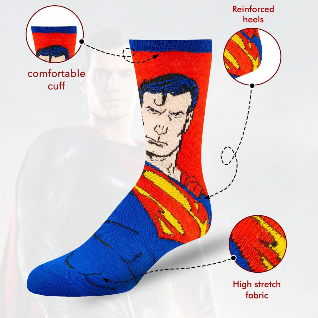 Superman Assorted Designs Mens Crew Socks 6-Pack Image 3