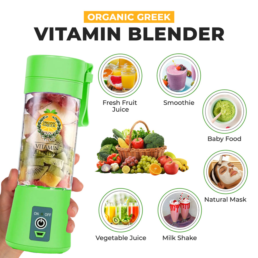 Organic Greek Vitamin Bottles Portable Blender And Juicer With USB Charger. Portable Blender For Shakes Smoothies Juice Image 1
