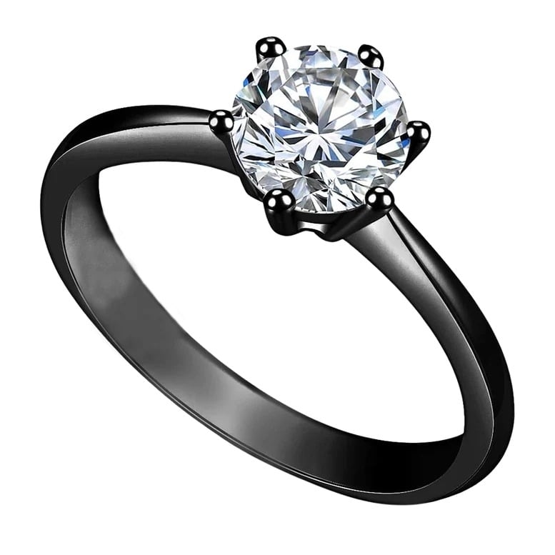 Paris Jewelry 18K Black 3ct Created White Sapphire Round Engagement Wedding Ring Plated Size 5 Image 1