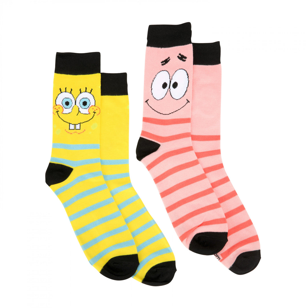SpongeBob and Patrick Mens Striped 2-Pair Pack of Crew Socks Image 1