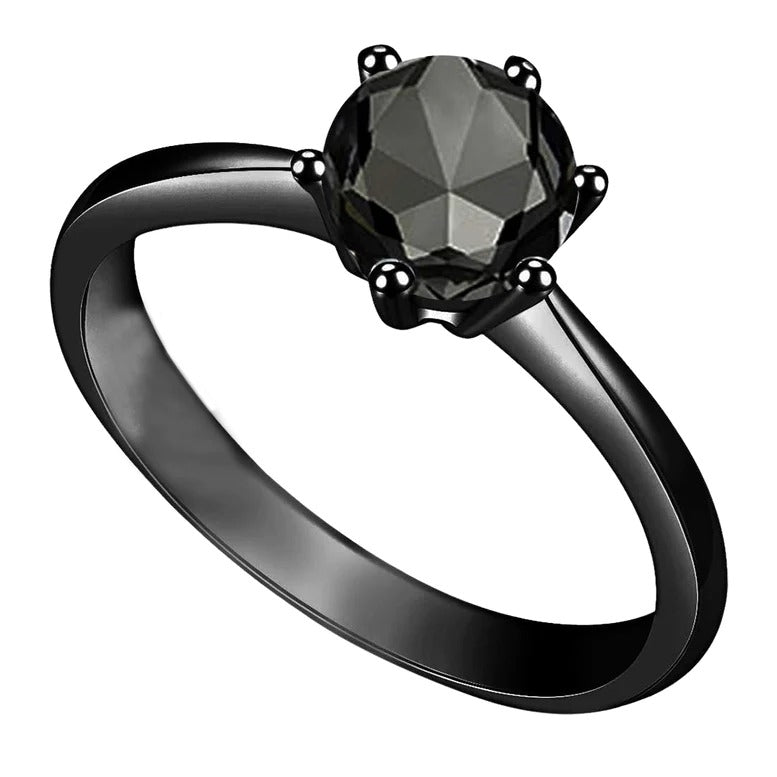 Paris Jewelry 18K Black 3ct Created Black Diamond Round Engagement Wedding Ring Plated Size 4 Image 1