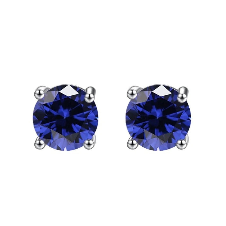 Paris Crystals 24k White Gold 2 Cttw Blue Sapphire Round Stud Earrings Plated Image 1