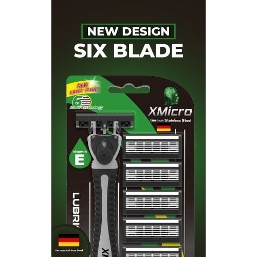 XMicro Razors For Men 1 Razor 7 Blade Refills With German Stainless Steel Lubricated With Vitamin E For Smooth Shave Image 1