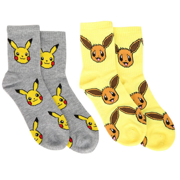 Pokemon Pikachu and Eevee Womens Crew Socks 2-Pack Image 1