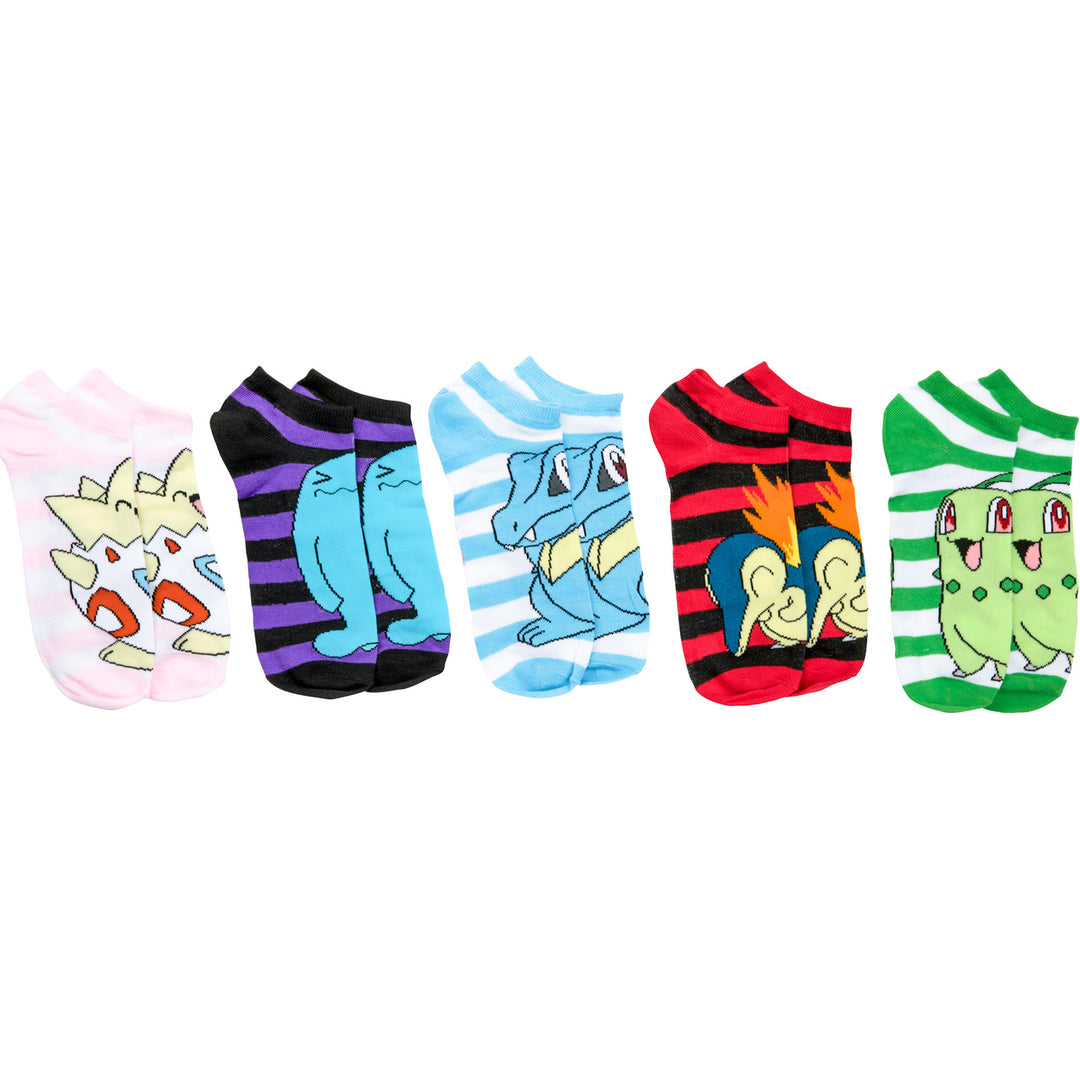 Pokemon Gen 2 Striped No Show Socks 5-Pack in Novelty Packaging Image 1