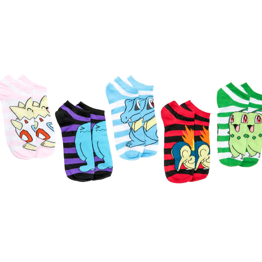 Pokemon Gen 2 Striped No Show Socks 5-Pack in Novelty Packaging Image 2