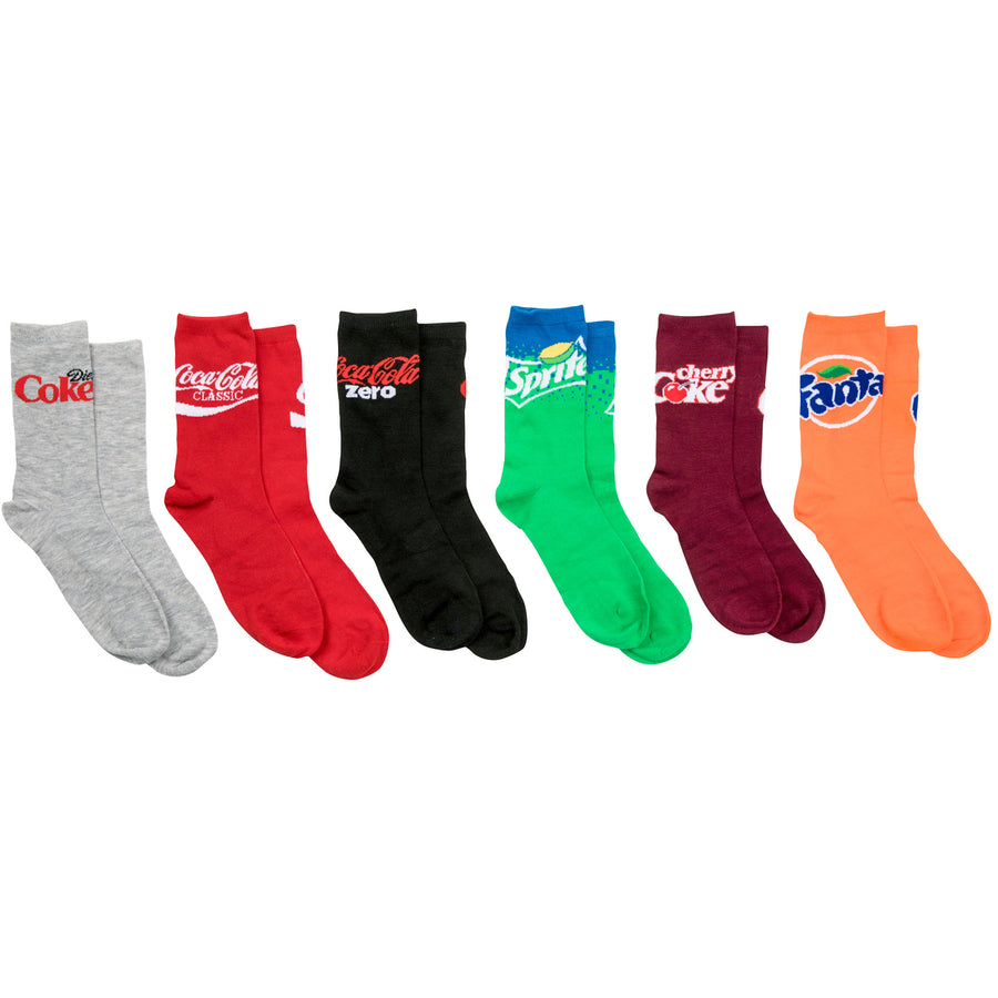 Coca-Cola Soda Brands Crew Socks 6-Pack in Novelty Packaging Image 1