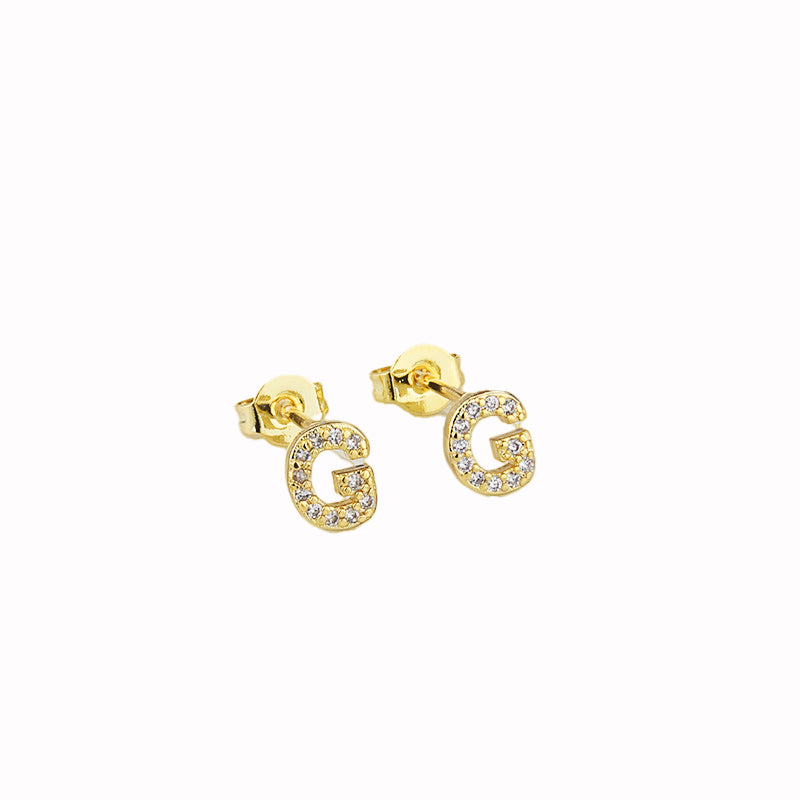 14k Yellow Gold Created White Sapphire Initial G Letter Stud Earrings Plated Image 1