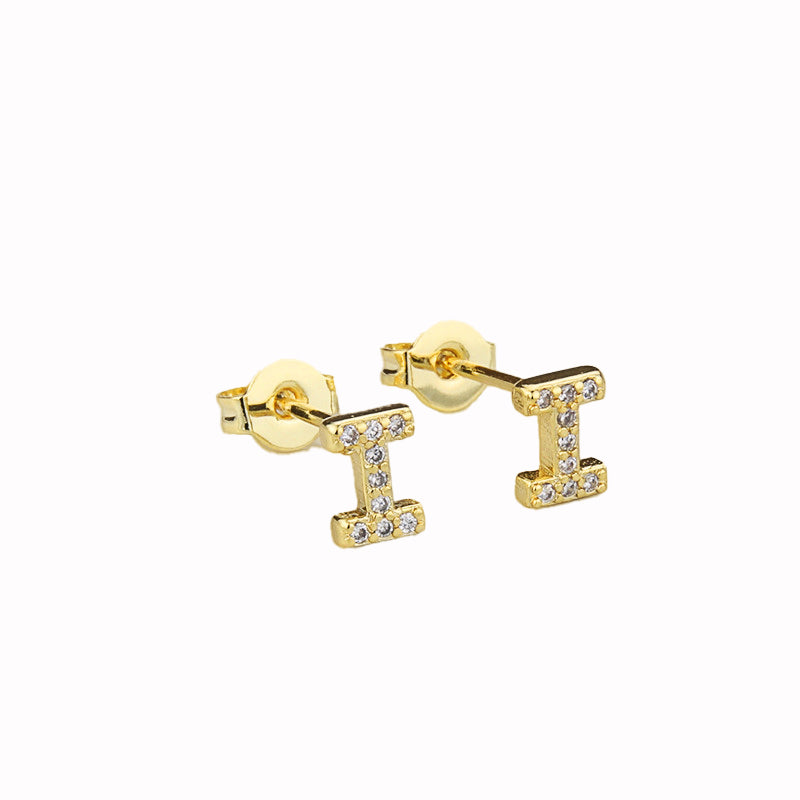 14k Yellow Gold Created White Sapphire Initial I Letter Stud Earrings Plated Image 1