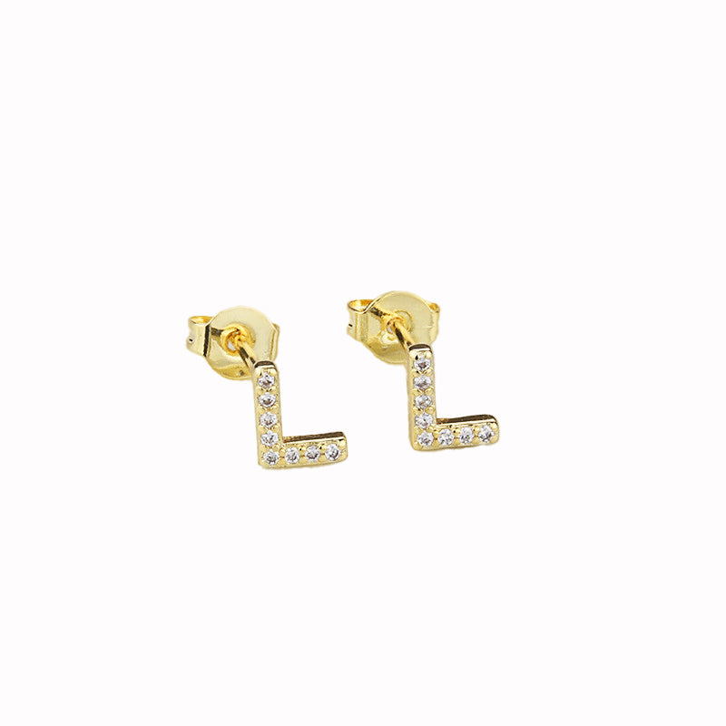 14k Yellow Gold Created White Sapphire Initial L Letter Stud Earrings Plated Image 1