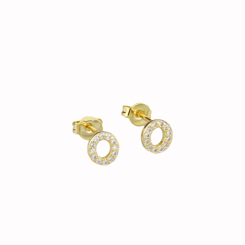 14k Yellow Gold Created White Sapphire Initial O Letter Stud Earrings Plated Image 1