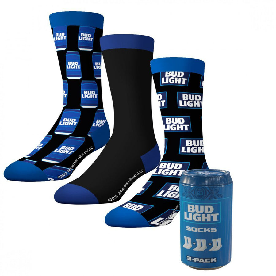 Bud Light Can and Logo 3-Pack Crew Socks in Beer Can Image 1