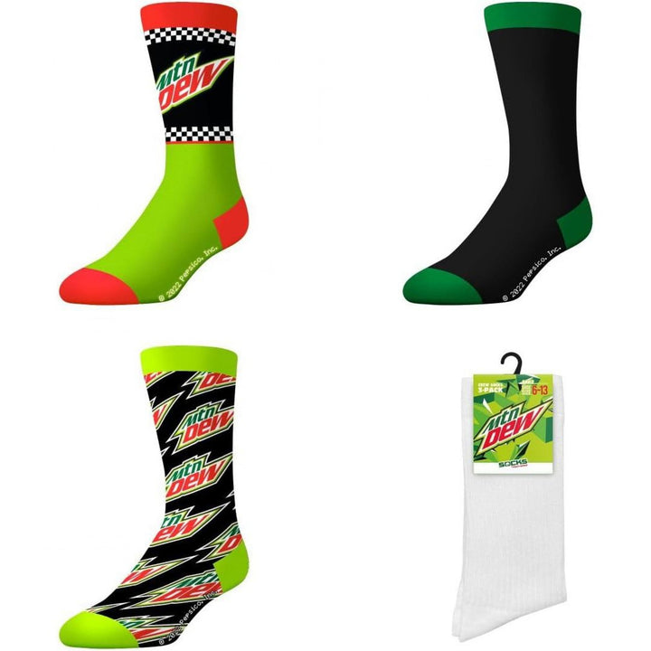 Mountain Dew Assorted Logos 3-Pack Crew Socks Image 1