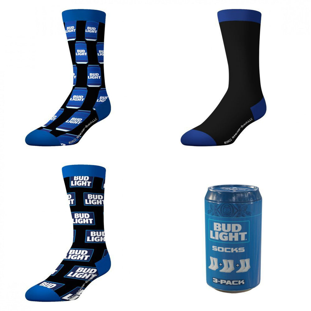 Bud Light Can and Logo 3-Pack Crew Socks in Beer Can Image 2