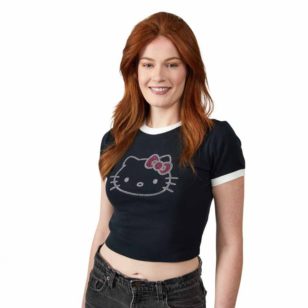 Hello Kitty Rhinestones Juniors Contrast Ringer T-Shirt Image 2