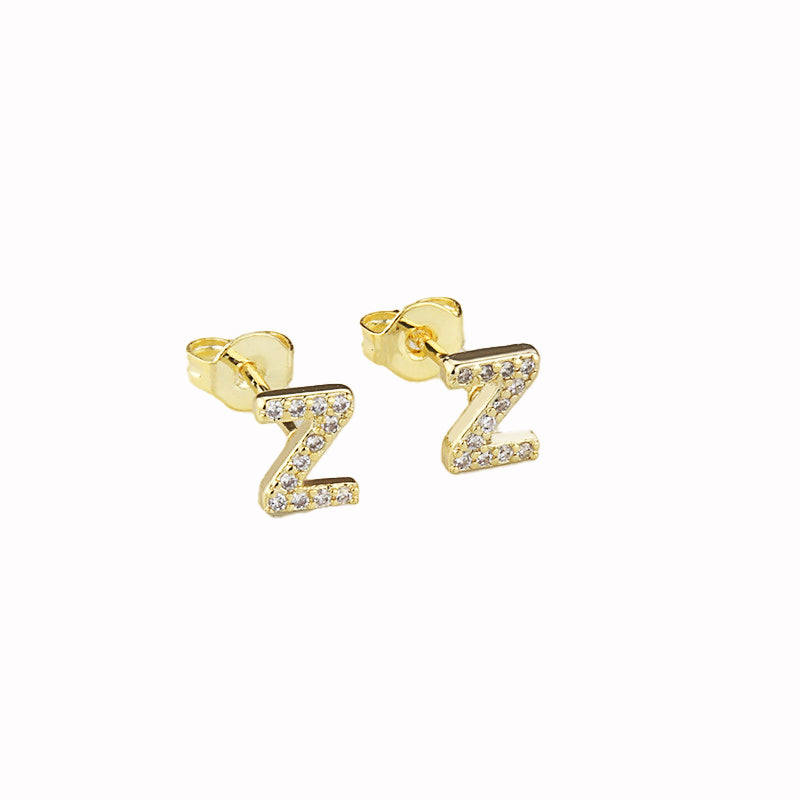 14k Yellow Gold Created White Sapphire Initial Z Letter Stud Earrings Plated Image 1