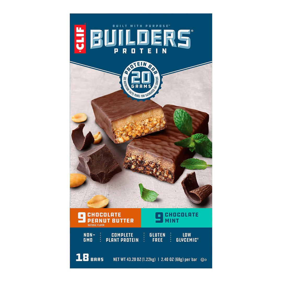 Clif Bar Builders Bar 2.4oz Bars 9 Chocolate Mint 9 Chocolate Peanut Butter Image 1