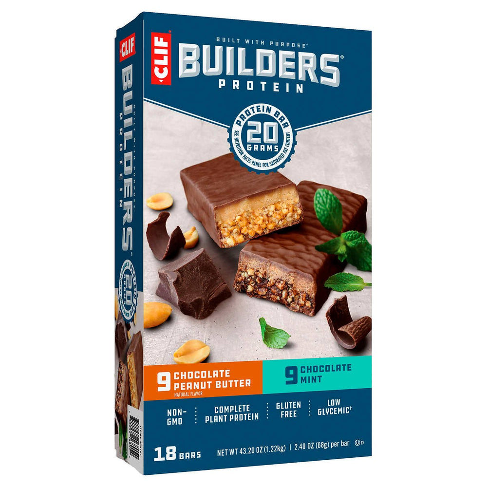 Clif Bar Builders Bar 2.4oz Bars 9 Chocolate Mint 9 Chocolate Peanut Butter Image 2