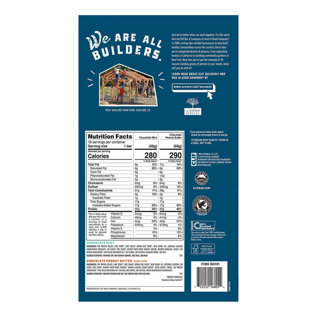 Clif Bar Builders Bar 2.4oz Bars 9 Chocolate Mint 9 Chocolate Peanut Butter Image 3