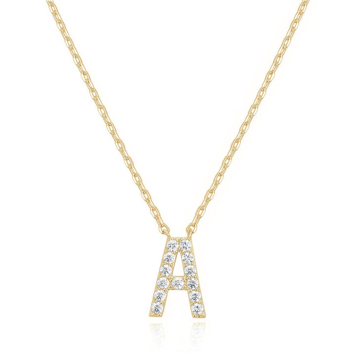 14k Yellow Gold Created White Sapphire Initial A Letter Pendant Necklace Plated Image 1