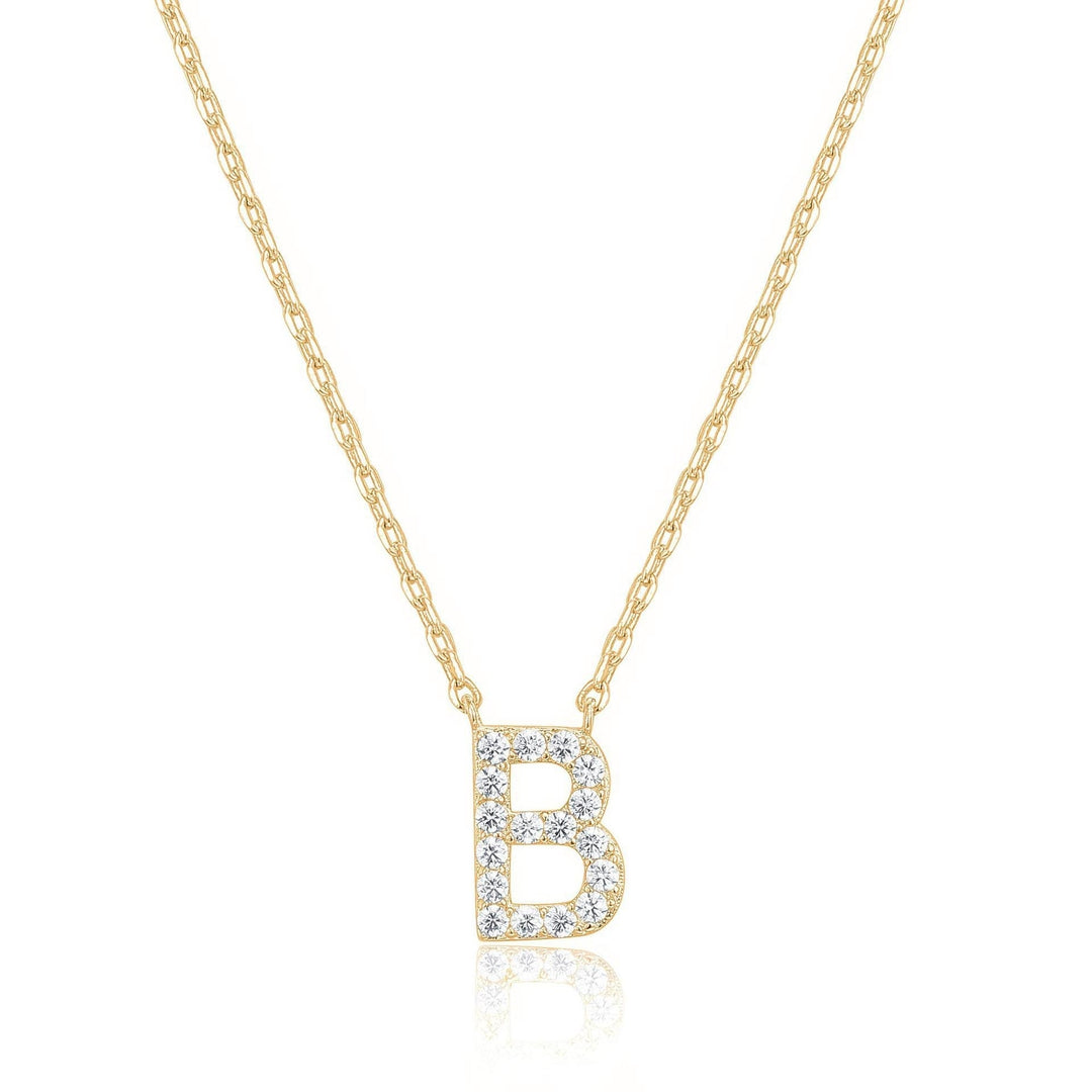 14k Yellow Gold Created White Sapphire Initial B Letter Pendant Necklace Plated Image 1