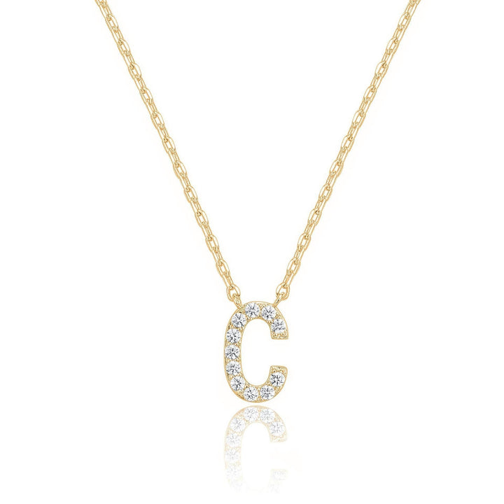 14k Yellow Gold Created White Sapphire Initial C Letter Pendant Necklace Plated Image 1