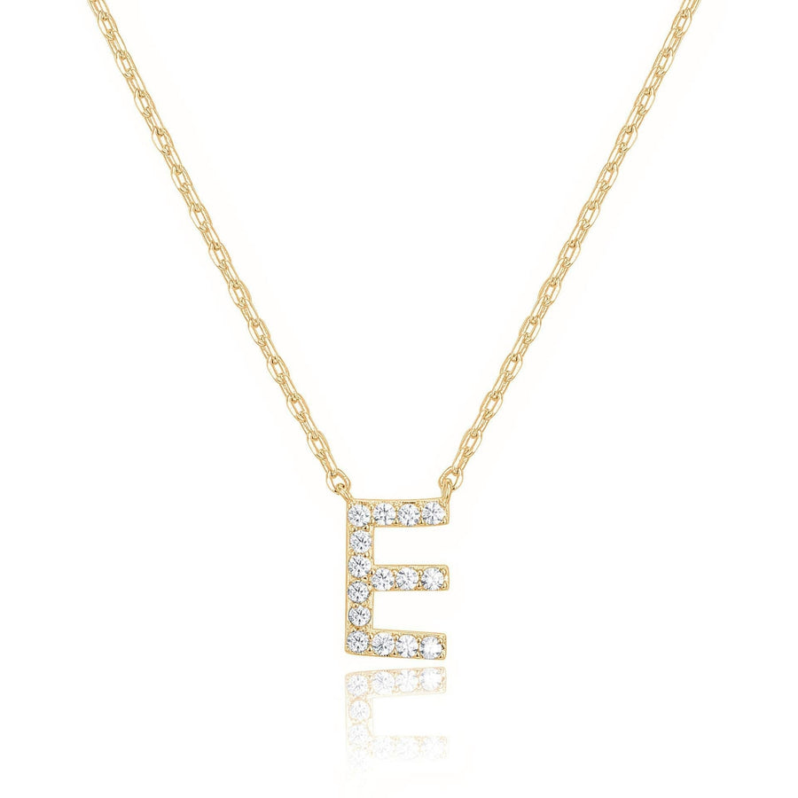 14k Yellow Gold Created White Sapphire Initial E Letter Pendant Necklace Plated Image 1