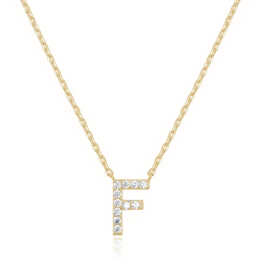 14k Yellow Gold Created White Sapphire Initial F Letter Pendant Necklace Plated Image 1