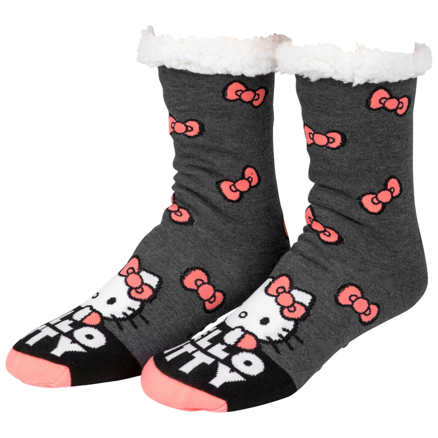 Hello Kitty Bow Pattern Womens Fuzzy Socks Image 1