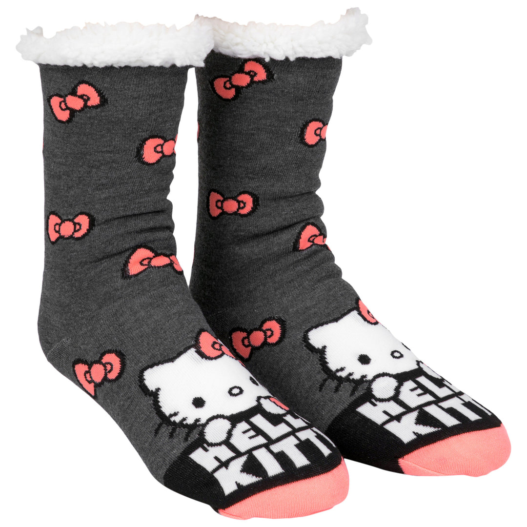 Hello Kitty Bow Pattern Womens Fuzzy Socks Image 2