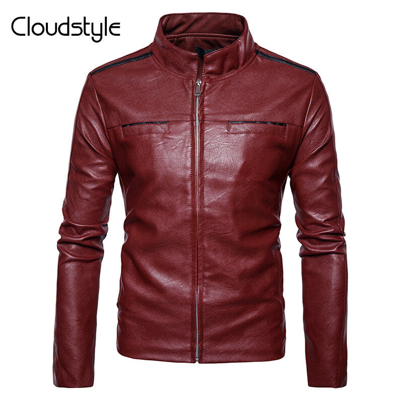 Mens Casual Faux Leather Jacket Bomber Motorcycle Stand Collar Outerwear Image 1