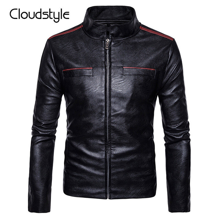 Mens Casual Faux Leather Jacket Bomber Motorcycle Stand Collar Outerwear Image 2