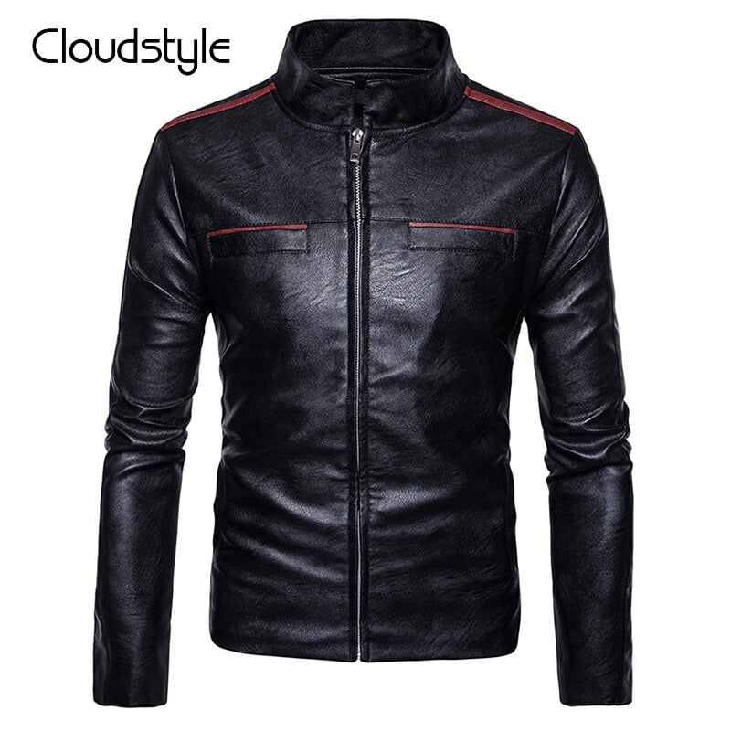 Mens Casual Faux Leather Jacket Bomber Motorcycle Stand Collar Outerwear Image 1