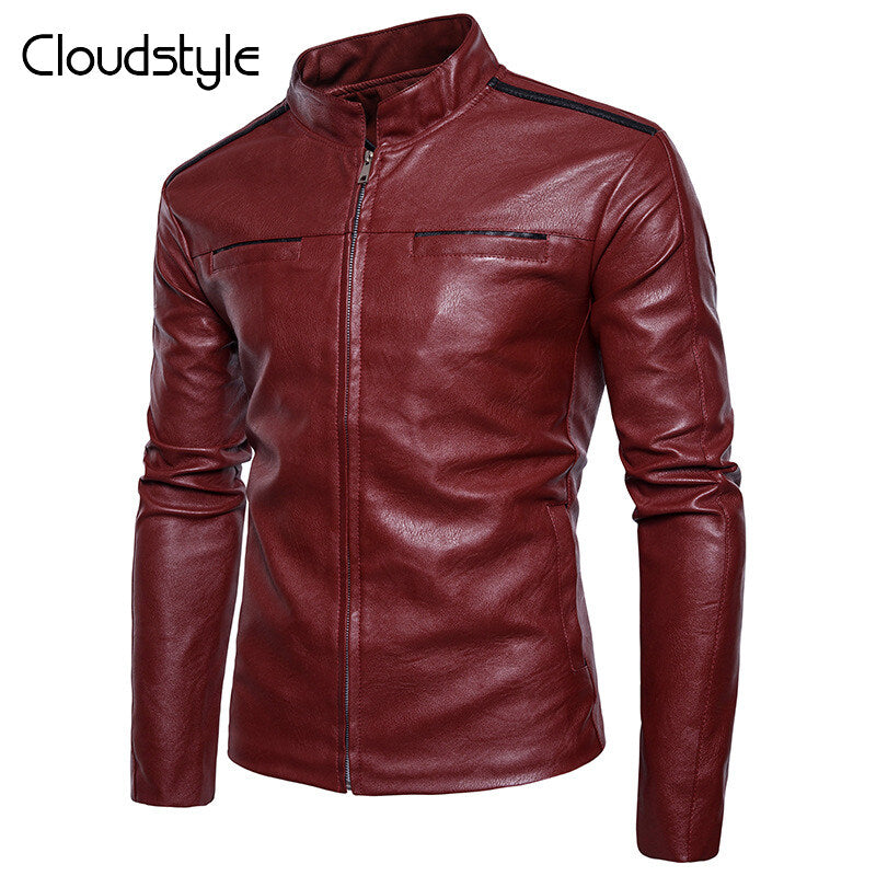 Mens Casual Faux Leather Jacket Bomber Motorcycle Stand Collar Outerwear Image 4