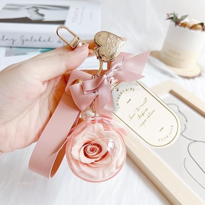 Preserved Flower Keychain Gifts and Souvenirs Keychain Rose Gift Box Bookmark Pendant Valentines Day Gift Eternal Flower Image 1