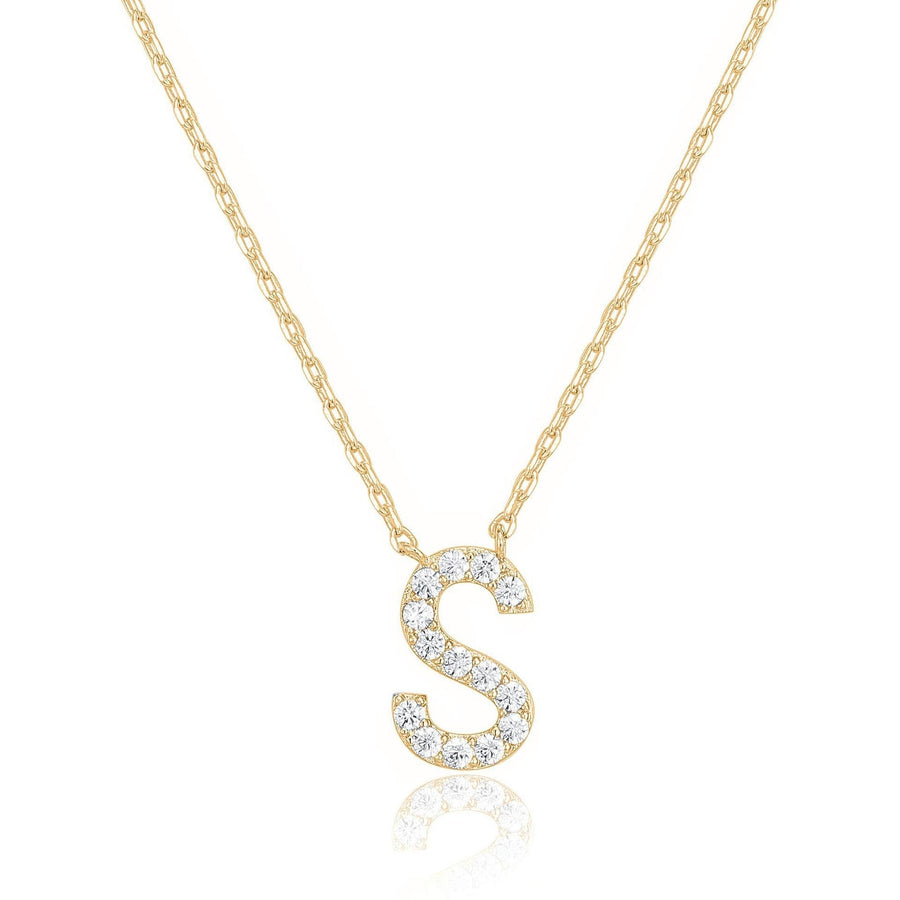 14k Yellow Gold Created White Sapphire Initial S Letter Pendant Necklace Plated Image 1