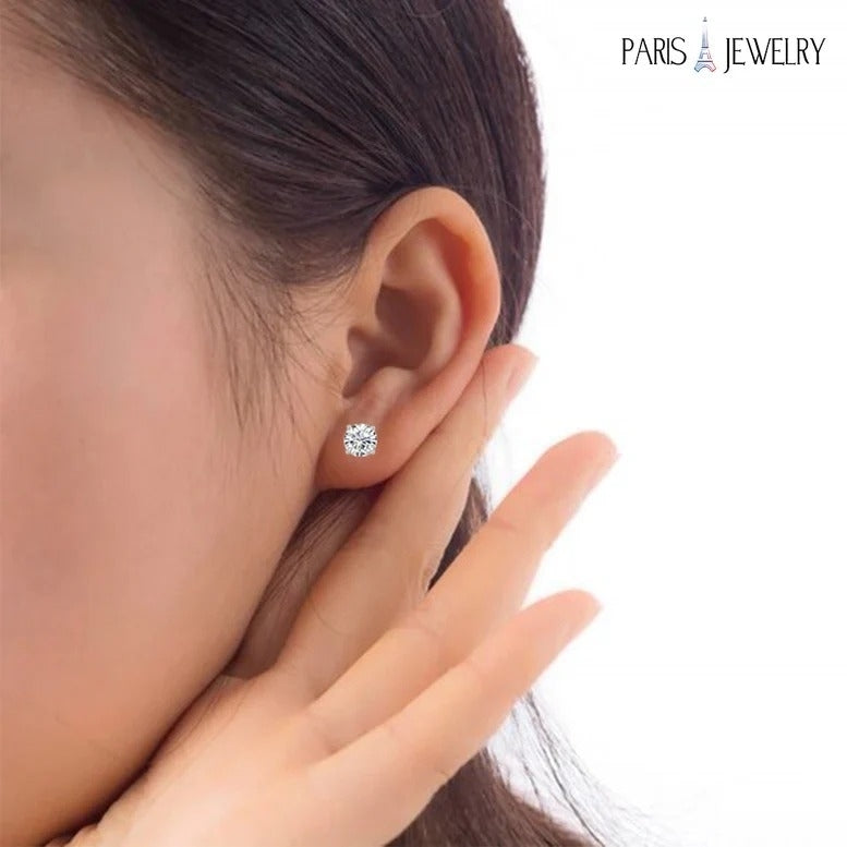 18K White Gold 3 Carat Round Created White Sapphire Screw Back Stud Earrings Plated By Paris Jewelry Image 3