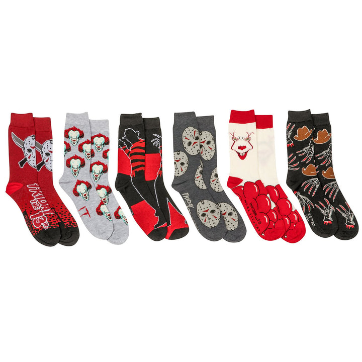 Horror Movie Villains Pennywise Jason Freddy Kruger 6-Pack Crew Socks Image 1