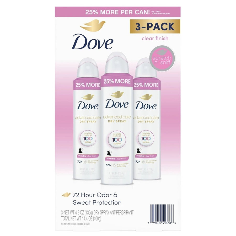 Dove Advanced Care Clear Finish Antiperspirant Spray 4.8 Ounce (Pack of 3) Image 1