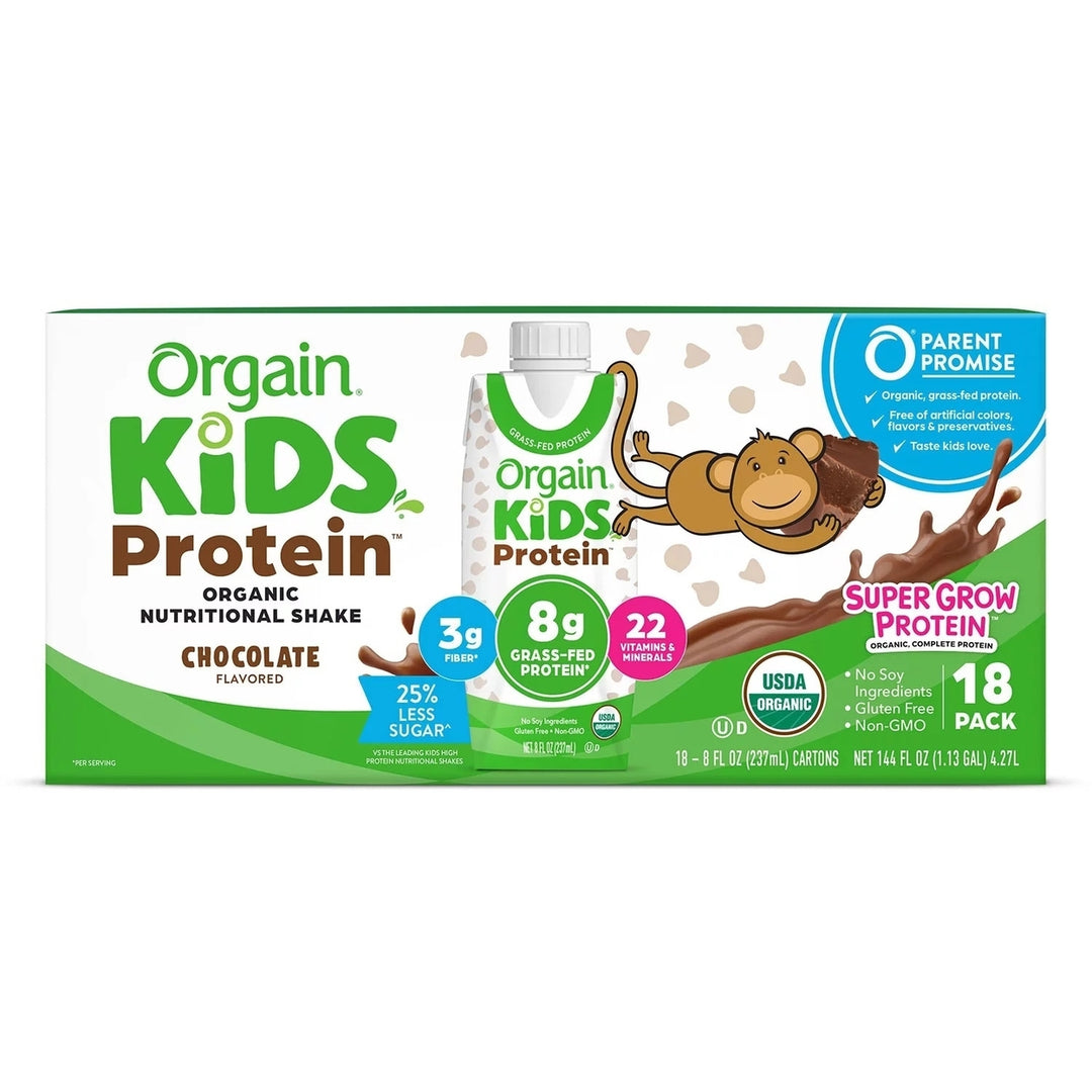 Orgain Kids Protein Organic Nutrition Shake Chocolate 8 Fluid Ounce (18 Pack) Image 1