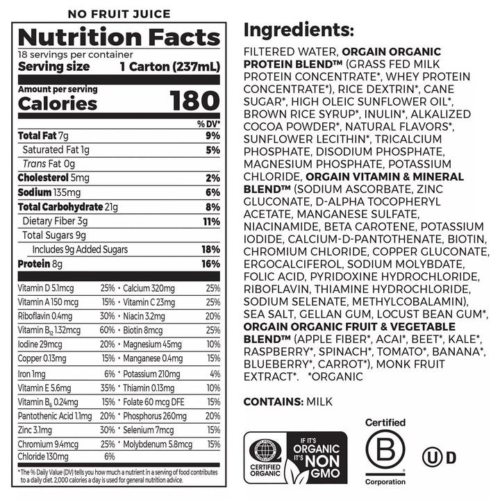 Orgain Kids Protein Organic Nutrition Shake Chocolate 8 Fluid Ounce (18 Pack) Image 3