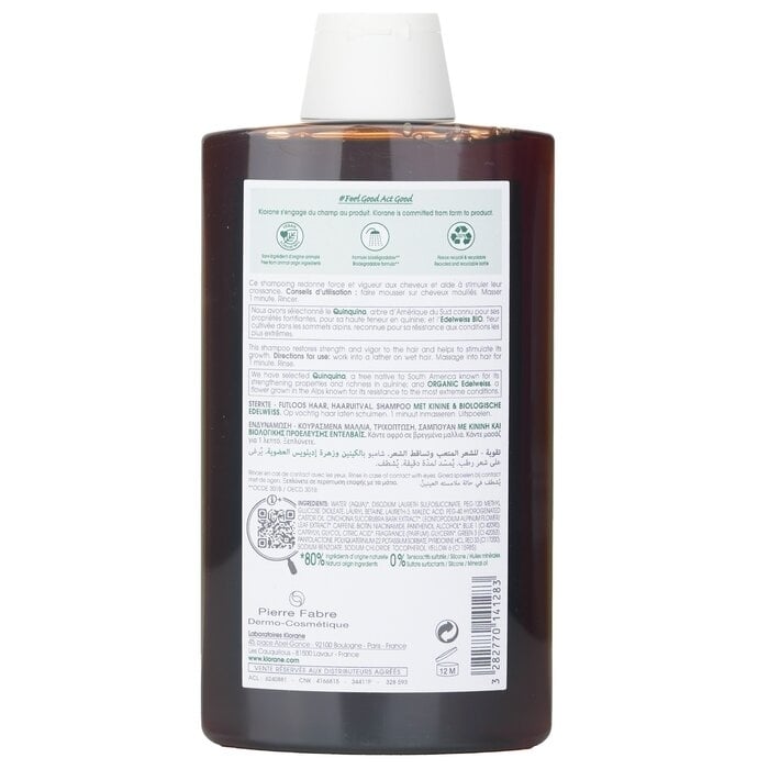 Klorane - Shampoo With Quinine and Organic Edelweiss (Strength Thinning Hair)(400ml) Image 2