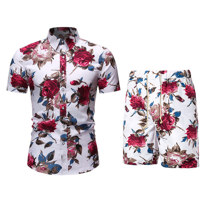 Mens Casual Button-Down Short Sleeve Hawaiian Shirt Suits Beach Floral 2 Piece Vacation Outfits Sets Image 3