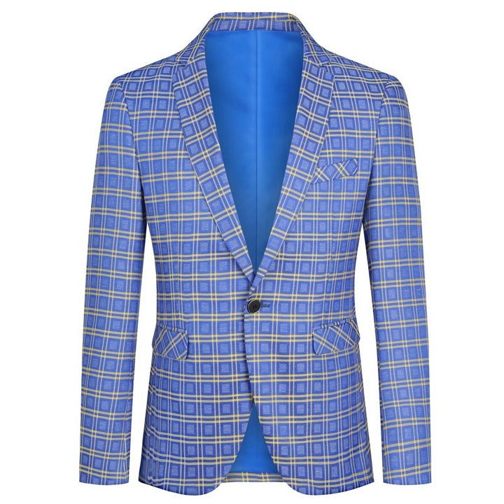 Mens Suit Jacket Plaid Casual Blazer One Button Single Breasted Sport Coats Image 2