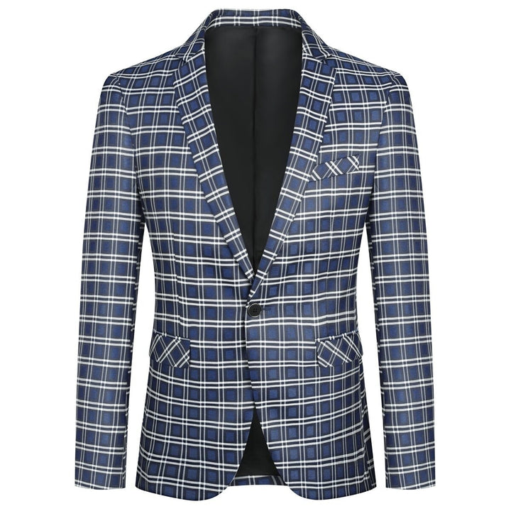 Mens Suit Jacket Plaid Casual Blazer One Button Single Breasted Sport Coats Image 3