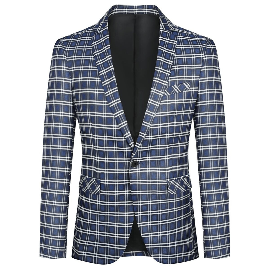 Mens Suit Jacket Plaid Casual Blazer One Button Single Breasted Sport Coats Image 1