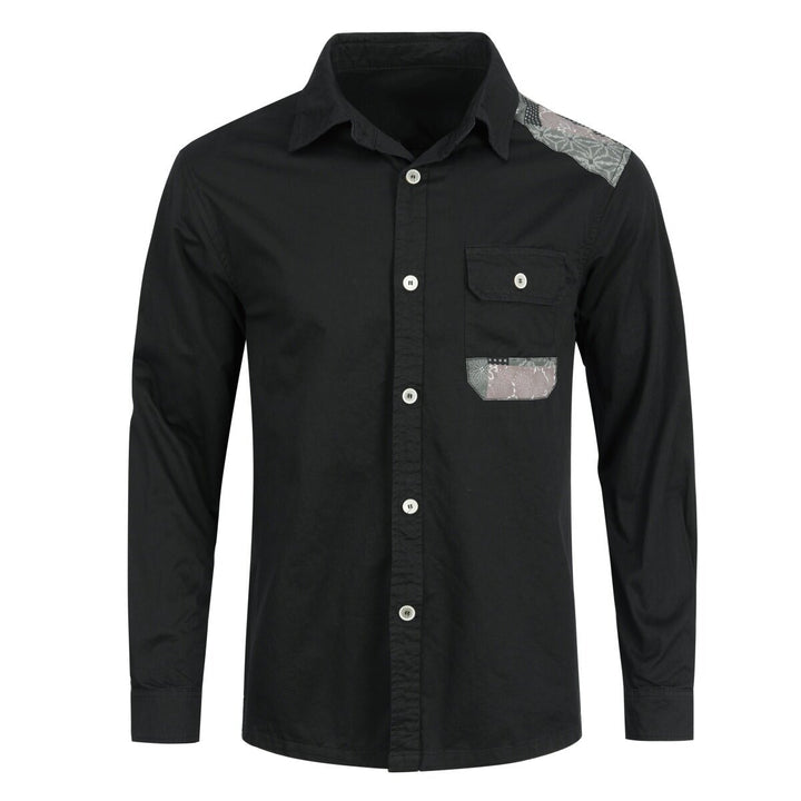 Mens Colorblock Long Sleeve Lapel Neck Button Down Shirt Image 1