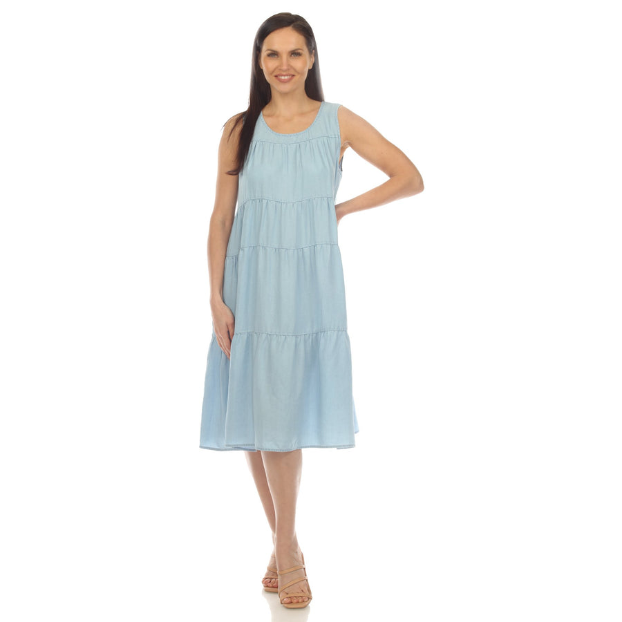 White Mark Womens Sleeveless Chambray Tiered Midi Dress Casual Size Available Image 1