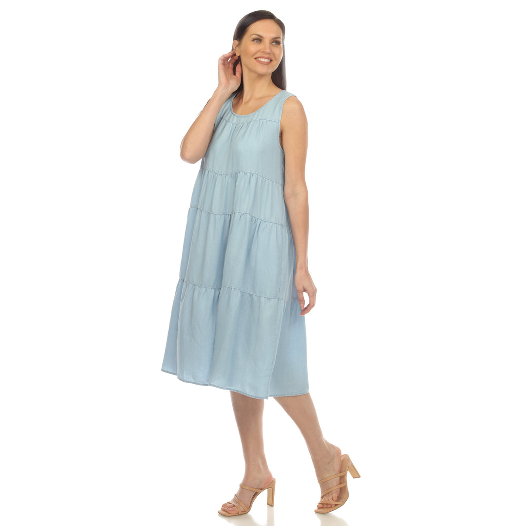 White Mark Womens Sleeveless Chambray Tiered Midi Dress Casual Size Available Image 2